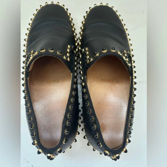 Christian Louboutin Authentic Studded Loafers Black Leather shoes sz 38.5 US 8.5 - Picture 7 of 14